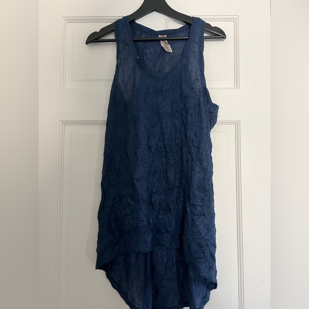 Free People Crinkle Tank in Metallic Blue